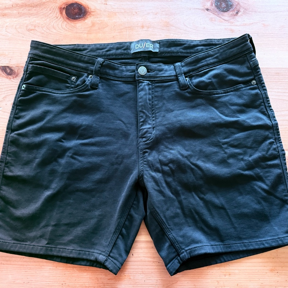 DUER Slim Black Soft Denim Jean Shorts